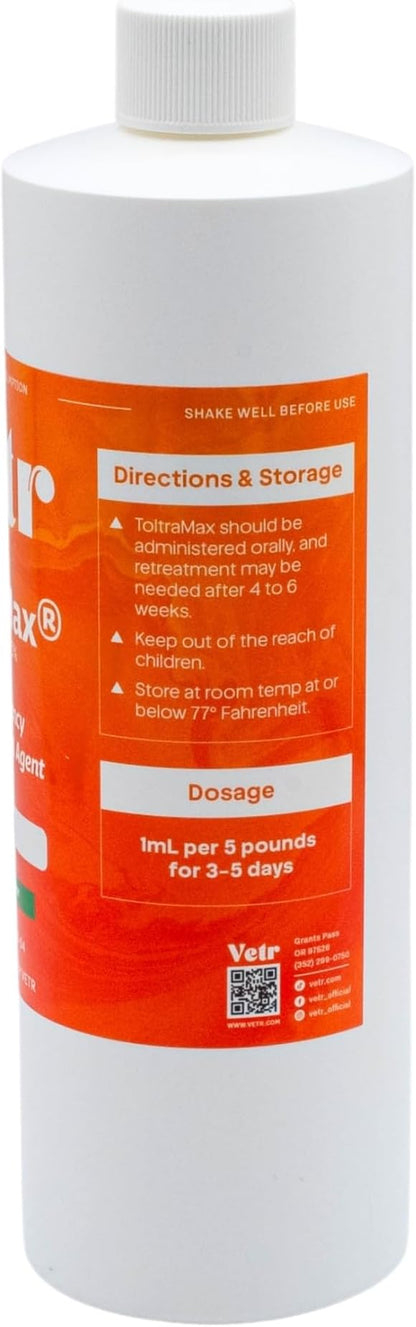 ToltraMax Toltrazuril 5.0% for Horses, Dogs, Cats, 500mL/16.9 Ounce, for Non-Food Chain Animals, Alfalfa
