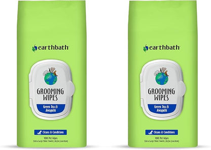 earthbath, Green Tea & Awapuhi Grooming Wipes - Dog Wipes for Paws and Butt, Best Pet Wipes for Dogs & Cats, Made in USA, Cruelty-Free Dog Cleaning Wipes, Removes Dirt & Dander - 100 Count (2 Pack)