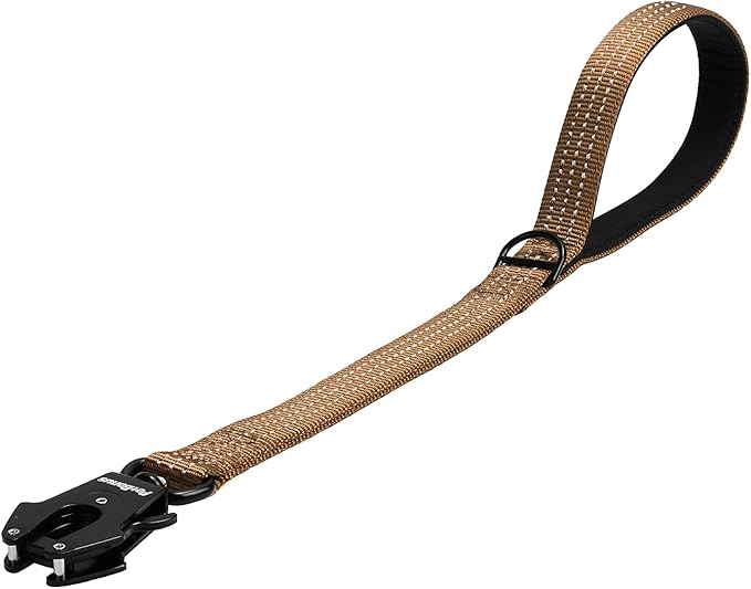 PetBonus Heavy Duty Short Dog Leash, 24 Inch Nylon Traffic Leash with Quick Release Clip, Comfortable Padded Handle, Reflective Training Lead for Medium Large Dogs (Brown, 24")