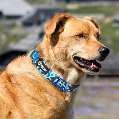 TSPRO Premium Dog Collars Tactical Dog Collar with Patch and Heavy Duty Quick-Release Metal Buckle Durable Thick and Adjustable for Medium to Large Dogs (Camo Blue L)