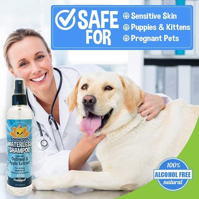 Bodhi Dog Waterless Shampoo - Natural Dry Shampoo for Dogs & Cats - Neutralizes Pet Odor - No Rinse Required - Made of Natural Extracts - Safe for Sensitive Skin - Oatmeal & Apple (8 Fl Oz)