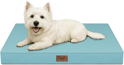 Tail Stories Outdoor Dog Bed for Small Dogs & Cats, Waterproof Dog Crate Mat Orthopedic Egg Crate Foam with Washable Removable Oxford Cover, Light Blue