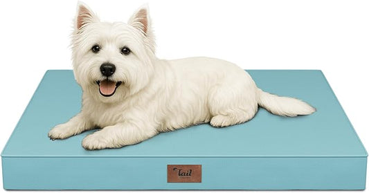Tail Stories Outdoor Dog Bed for Small Dogs & Cats, Waterproof Dog Crate Mat Orthopedic Egg Crate Foam with Washable Removable Oxford Cover, Light Blue