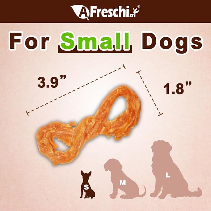 A Freschi srl Turkey Tendons for Dogs, USA-Sourced, Healthy Dog Treats, Rawhide-Free Puppy Chews, Long Lasting, All Natural, Hypoallergenic Dog Treats for Small Breeds, 6 Count Pack Rope (S)