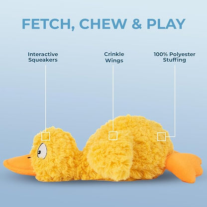 Best Pet Supplies Interactive Squeaky Dog Chew Toy, Ideal Dog Toys for Chewers, Small, Medium & Large Dogs, and Fetch Lovers - Ducky Doodle (Yellow), Small