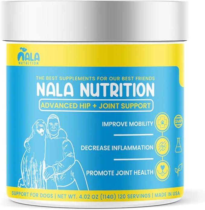 Nala Nutrition Advanced Hip and Joint Supplement for Dogs | Chondroitin, Vitamin and Glucosamine for Dogs | Dog Joint Supplement for Health + Mobility | 120 Scoops