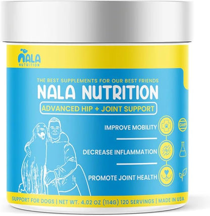 Nala Nutrition Advanced Hip and Joint Supplement for Dogs | Chondroitin, Vitamin and Glucosamine for Dogs | Dog Joint Supplement for Health + Mobility | 120 Scoops