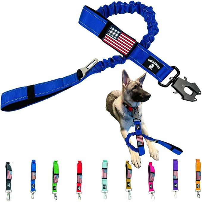 Heavy Duty Bungee Dog Leash - Shock Absorbing, Seat Belt Clip, Quick Release Frog Clasp, Double Padded Handles, for Large and Medium Dogs, Durable for Training, Walking, Car Safety, Outdoor Adventure