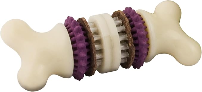 PetSafe Busy Buddy Bristle Bone - Chew Toy for Dental Health Support - Durable Dog Plaything for Tough Chewers - Includes 4 Refillable Treat Rings - Safe Chew Toy for Large Dogs (50-90 lbs)