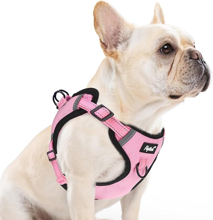 PUPTECK No Pull Dog Harness Small Medium Sized Dog, Adjustable Reflective Escape Proof Easy Control, Comfortable Soft Padded Step in Pet Vest Harness, Pink, M