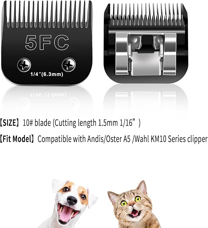 Audoc 2PCS 5FC Blades Dog Grooming Blades Compatible with Andis/Oster A5/Wahl KM-10 Series Dog Clippers,Detachable Clipper Replacement Blade,Black(5FC/2PCS)