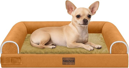 Small Dog Bed Orthopedic Washable: Beds Bolster Small Sized Dogs Bed Egg Crate Foam Couch Sofa Waterproof with Removable Cover - Orange