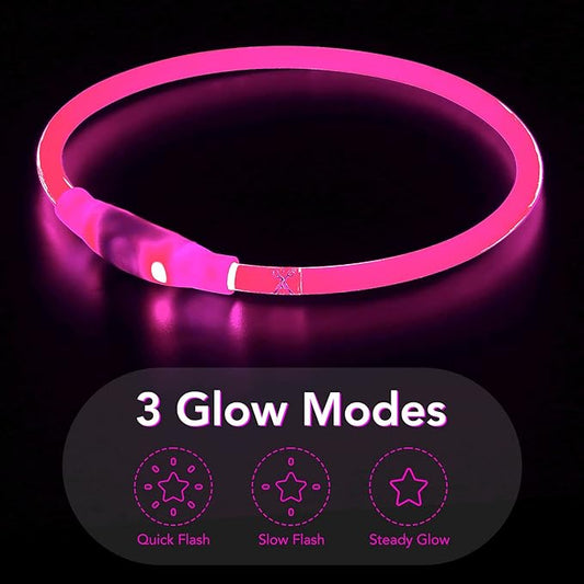 Colaseeme LED Dog Collar, Light Up Dog Collar 1 Count USB Rechargeable TPU Glow Safety Dog Necklace Light, Dog Lights for Medium Large Dogs (Pink)