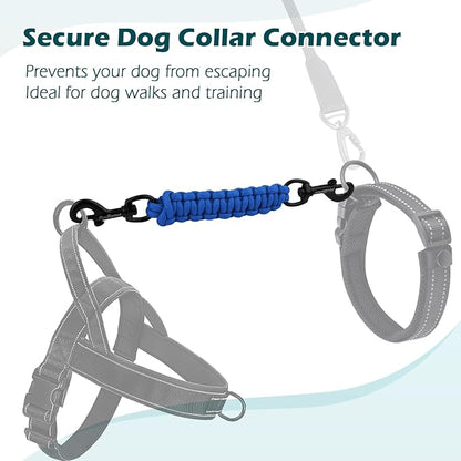 PetBonus Dog Collar Safety Clip, Handmade Backup Safety Strap for Dog Harness, Prong, Pinch Collar, Double Ended Clasp Leash Connector (Blue)