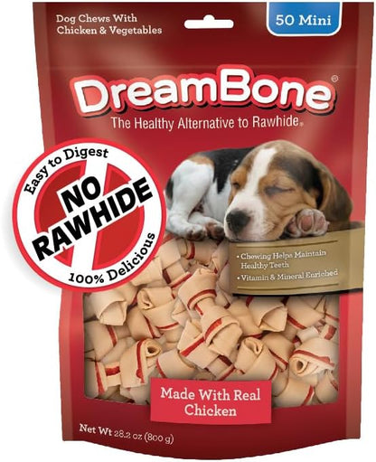 DreamBone Mini Chew, Made with Real Chicken & Vegetables, Rawhide Free Chews For Dogs, 50 Count