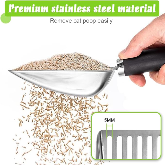 Apidgrowth Cat Litter Scoop -Stainless Steel Cat Litter Scoop-Sturdy Mesh Scooper - Upgrade Mesh Shovel-Easy to Clean - Suitable for Cat Litter Box -Black-More