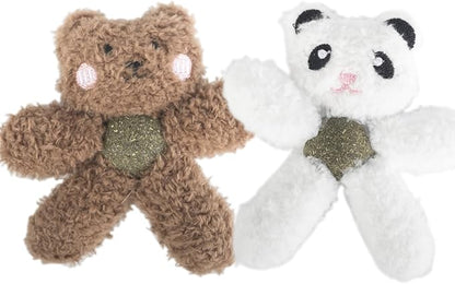 Gavpepy Cat Toys with Catnip Kitten Chew Bite Supplies Boredom Relief Fluffy Kitty Teeth Cleaning Chewing Cat Lovers Interactive Plush Gift (Panda&Bear)