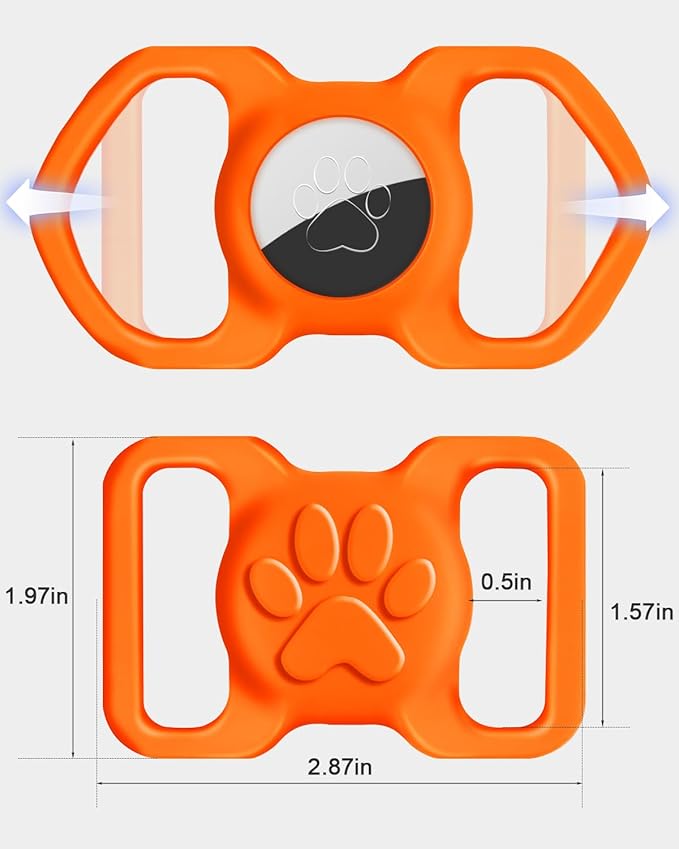 Dynmeow Dog Cat Collar Holder Compatible with Airtag, Anti-Lost Silcione Holder for 1.2 and 1.5 inch Wide Collar, Orange, L(1 Pack)