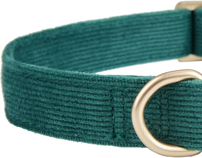 Ewinoom Soft Corduroy Dog Collar and Leash Set Adjustable Durable Dog Collars with Metal Buckle and Lead for Small Dogs,Dark Green