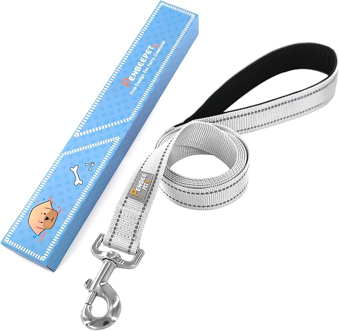 Dog Leash 6 FT Padded Handle Nylon Reflective Dogs Leashes for Medium Dogs Silver