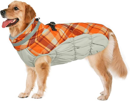 Lelepet Warm Dog Winter Coat Dog Coats for Large Dogs Waterproof Dogs Jacket with Harness Built in Reflective Cold Weather Coats Windproof Zip-Up Winter Fleece Vest Snowsuit Pitbull Labrador XXL