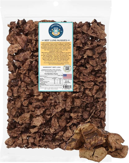 TREATOPIA Beef Lung Nuggies Dog Treats, 2 LB Bag - All-Natural, Sustainable, Healthy, High Protein, Hand-Trimmed, Slow-Roasted, Made in The USA, Nutritious, No Additives, No Fillers