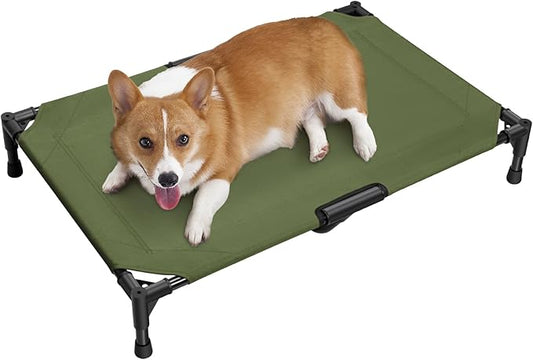 Love&go Elevated Dog Bed with Metal Frame, Cooling Raised Pet Cot for Dog and Cat (M - Olive Green, Medium-29.9x19.5x5.5 inch)