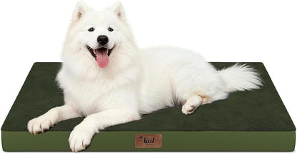 Tail Stories Large Comfy Washable Dog Bed, Orthopedic Egg Crate Foam Dog Crate Mat for Large Dogs with Removable Cover, 41x27 Inch, Olive Green