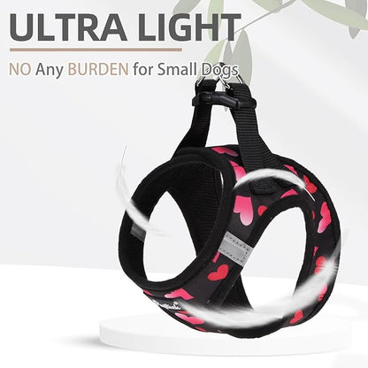 PUPTECK Valentine Dog Harness and Leash Set for Small Medium Dogs No Pull Step-in Soft Mesh Puppy Cat Vest Valentine Harnesses Reflective at Night, Black&Pink, S