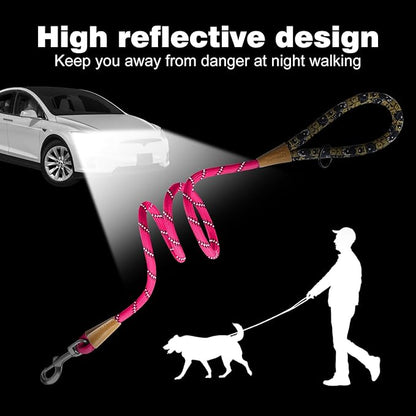 lynxking Rope Dog Leash 6 FT with Comfortable Padded Handle, Highly Reflective Threads Leash for Small Medium Large Dogs (Pink, 2PCS Large 1/2in x 6ft-Rope Clasp)