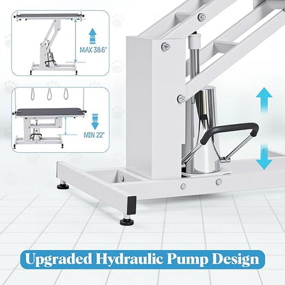 Garvee 43.3 in Hydraulic Pet Grooming Table, Professional Hydraulic Grooming Table w/Max 350 LBS Loading Capacity, 3 Adjsutable Nooses, Adjustable Height Range 22 in -39 in