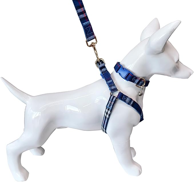 NISIYE Cute Plaid Dog Collar Harness and Leash with Safety Buckle - Adjustable and No Pull Comfortable Dog Collars for Small Puppy, Stylish Durable Gift for Boy Girl Pets