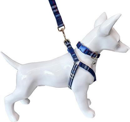 NISIYE Cute Plaid Dog Collar Harness and Leash with Safety Buckle - Adjustable and No Pull Comfortable Dog Collars for Small Puppy, Stylish Durable Gift for Boy Girl Pets