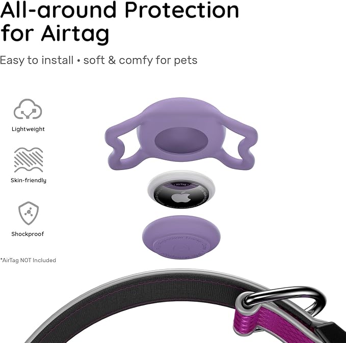Reflective Dog Collar with Waterproof Air tagholder & Anti-Lost QR Code | Ultra-Durable | Soft Padded | Safety Locking Buckle | Fit Large Dogs (Purple L(15.7"-23.6"))