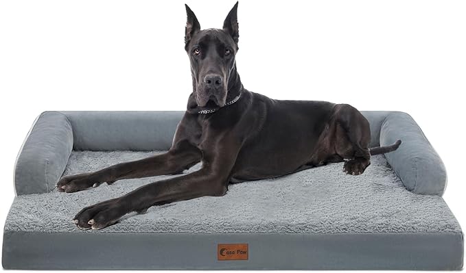 Casa Paw Orthopedic XXL Dog Beds, Waterproof Egg Crate Foam Big Pet Bed for All Breed Sized Dogs 53x42Inch, Washable Extra Large Dog Couch Bed with Removable Cover and Non-Slip Bottom, Grey