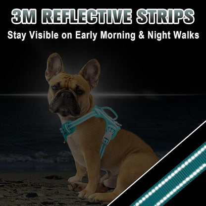 BARKBAY No Pull Dog Harness Large Reflective Dog Harness with Front Clip and Easy Control Handle for Walking Training Running with ID tag Pocket(Ocean Blue,S)