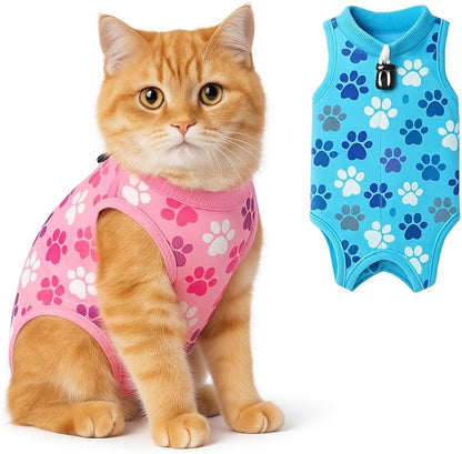 COZYDOODZ Cat Recovery Suit – Soft Breathable Cat Onesie for Female & Male Cats After Surgery, Spay, Neuter or Wounds, Cat Surgery Suit, Recovery Suit for Cats, Cone Alternative, Pink Paw Print