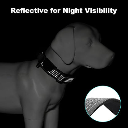 Plutus Pet Tactical Dog Collar with Tracker Pocket for AirTag, Adjustable Reflective Nylon Collar, Metal Buckle, Leather-Wrapped Handle, Soft Padded for Medium Large Dogs (Gray, S)