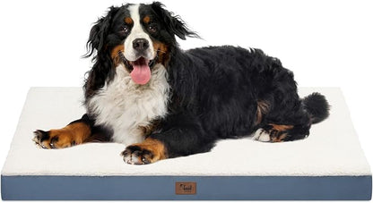 Tail Stories Dog Beds for Large Dogs, Comfort Orthopedic Dog Bed for Extra Large Dogs, Big Waterproof Pet Bed with Washable Removable Oxford Cover, Blue White
