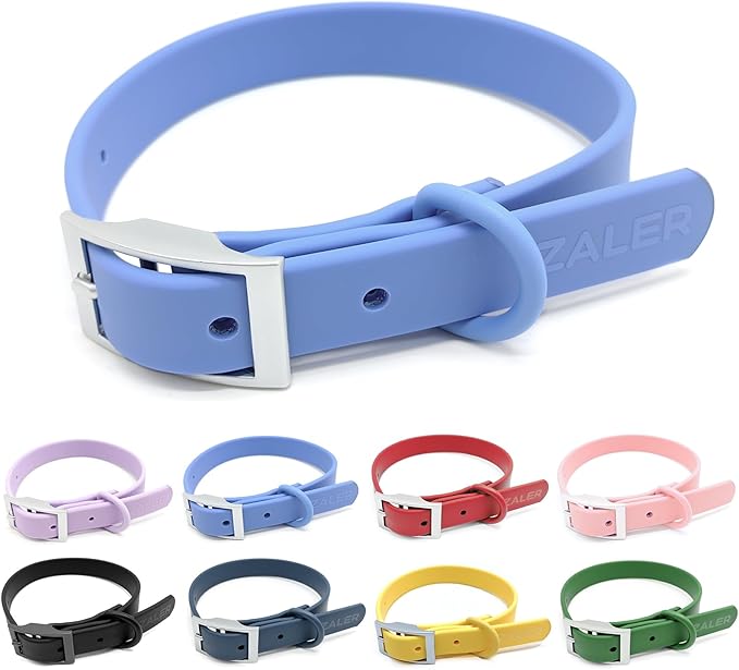 ZALER Waterproof Dog Collar, Adjustable Odor Proof Dog Collars Easy to Clean, Soft Comfortable Pet Collars for Large, Medium Small Dogs (Moonstone Blue, L(Length:15.7''-19.7''; Width:1''))
