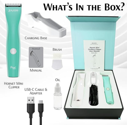 JOYZZE Hornet Mini Trimmer - Compact and Portable Pet Trimming Clippers for Grooming - Low Noise, Rechargeable Cordless Dog Hair Grooming Clippers - Teal