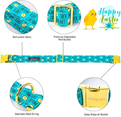 ARING PET Easter Dog Collar with Bow, Cute Adjustable Blue Chick Bowtie Pet Collars with Metal Buckle for Puppy Small Medium Large Boy Girl Dogs-XL