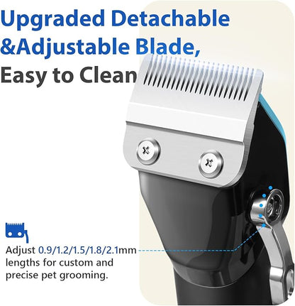 FuzzyFix Dog Grooming Kit, Dog Clippers for Grooming for Thick Curly Coats, Professional Pet Hair Shaver Paw Trimmer Cordless Rechargeable Low Noise for Dogs Cats Animals Face Ear