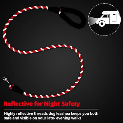 Rope Dog Leash 6 FT: Heavy Duty Leashes with Swivel Lockable Hook Reflective Threads Bungee and Padded Handle - Dog Lead for Large Small Medium Dogs Outside Walking Hiking Red Black