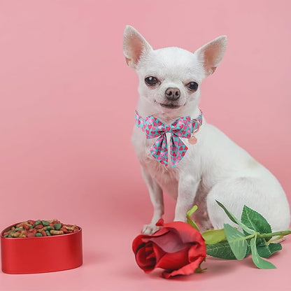 UP URARA PUP Valentine’s Day Dog Collar with Bow Tie, Pink Heart Bowtie Collar with Metal Buckle, Valentine’s Day Gift Pet Collar for Puppy Girl Boy Dog or Cat, Wedding Dog Collar, L, Neck 16-24in