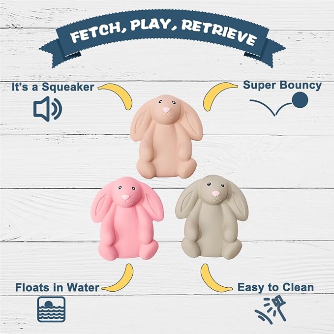 Pawdoer Squeaky Dog Toys for Medium Dogs, Soft Latex Bunny Squeaky Dog Ball, Cute Funny Squeak Rabbit Pet Toys