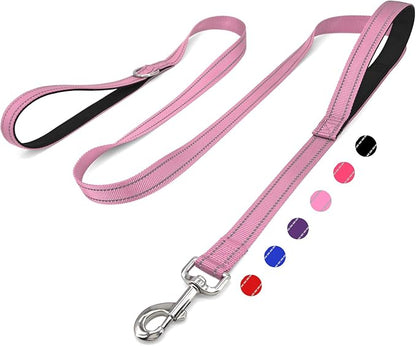 6 FT Dog Leash with 2 Padded Handle Nylon Reflective Dogs Leashes for Small Medium Large Dogs Pink