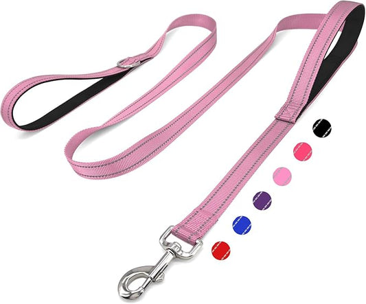 6 FT Dog Leash with 2 Padded Handle Nylon Reflective Dogs Leashes for Small Medium Large Dogs Pink