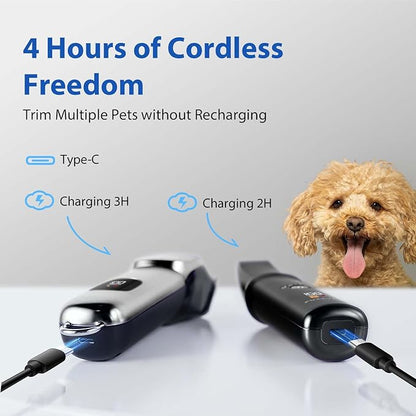 FuzzyFix Dog Grooming Kit, Dog Clippers for Grooming for Thick Curly Coats, Professional Pet Hair Shaver Paw Trimmer Cordless Rechargeable Low Noise for Dogs Cats Animals Face Ear