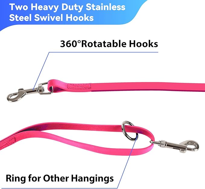 Waterproof Long Leash for Dogs Training 16FT/30FT/50FT, Long Dog Leash Heavy Duty Lead for Large Medium Small Dogs Outside Walking, Playing, Camping, or Yard(Pink 30FT)